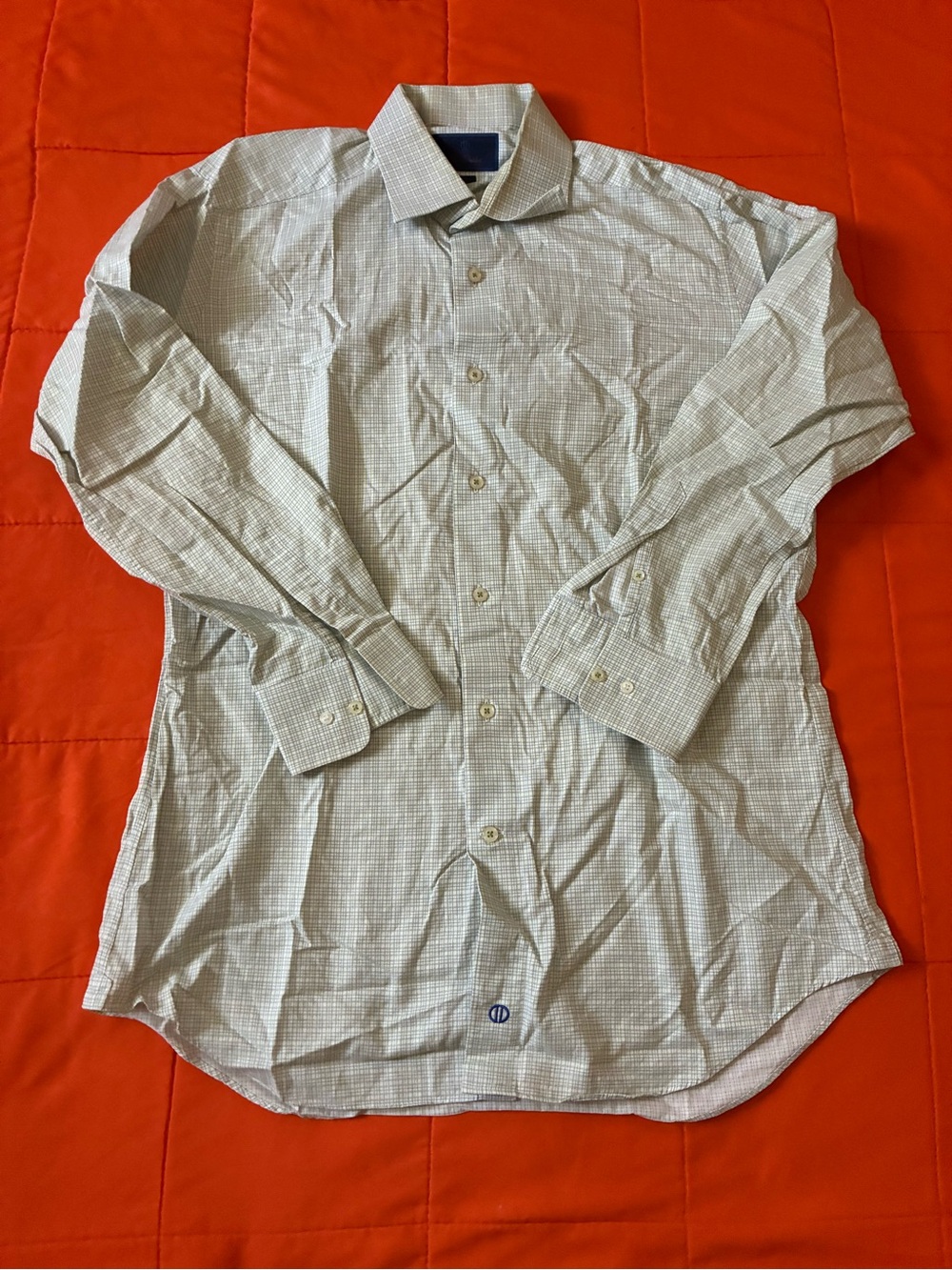 David Donahue Dress Shirt Mens 16.5 32/33 Geometric Trim Fit Long Sleeves